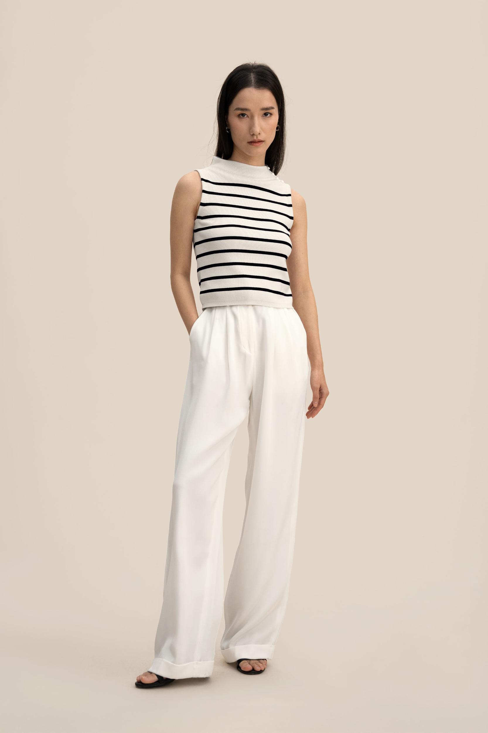 Cropped Spun Silk Strip Sweater Product Image