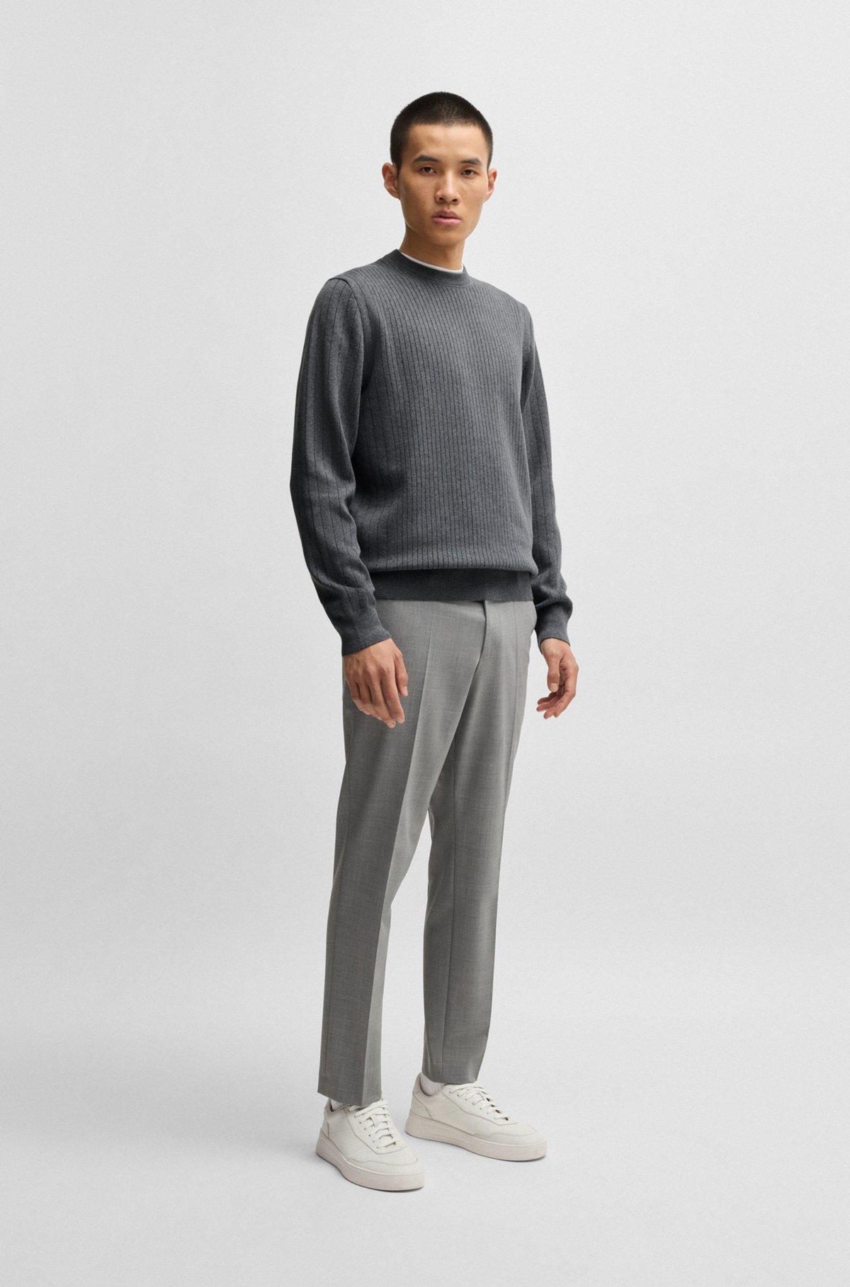 Cotton sweater with knitted vertical stripes in regular fit Product Image