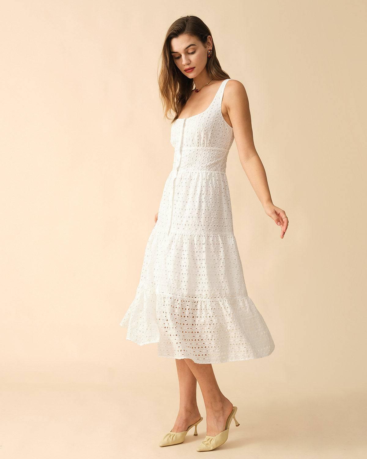 The Square Neck Tiered Hem Midi Dress Female Product Image