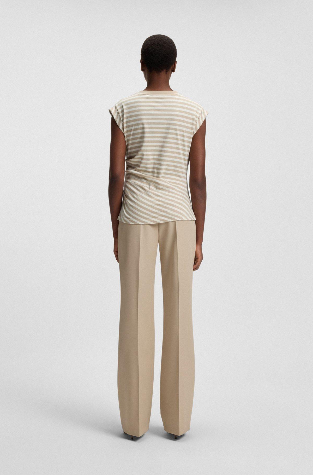 BOSS - Striped top in cotton jersey with gathered waist - Patterned Product Image