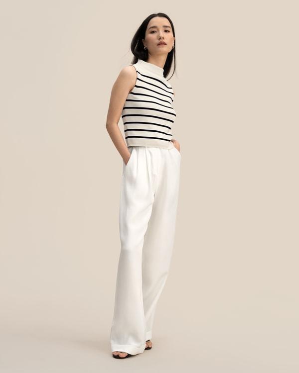 Cropped Spun Silk Strip Sweater Product Image