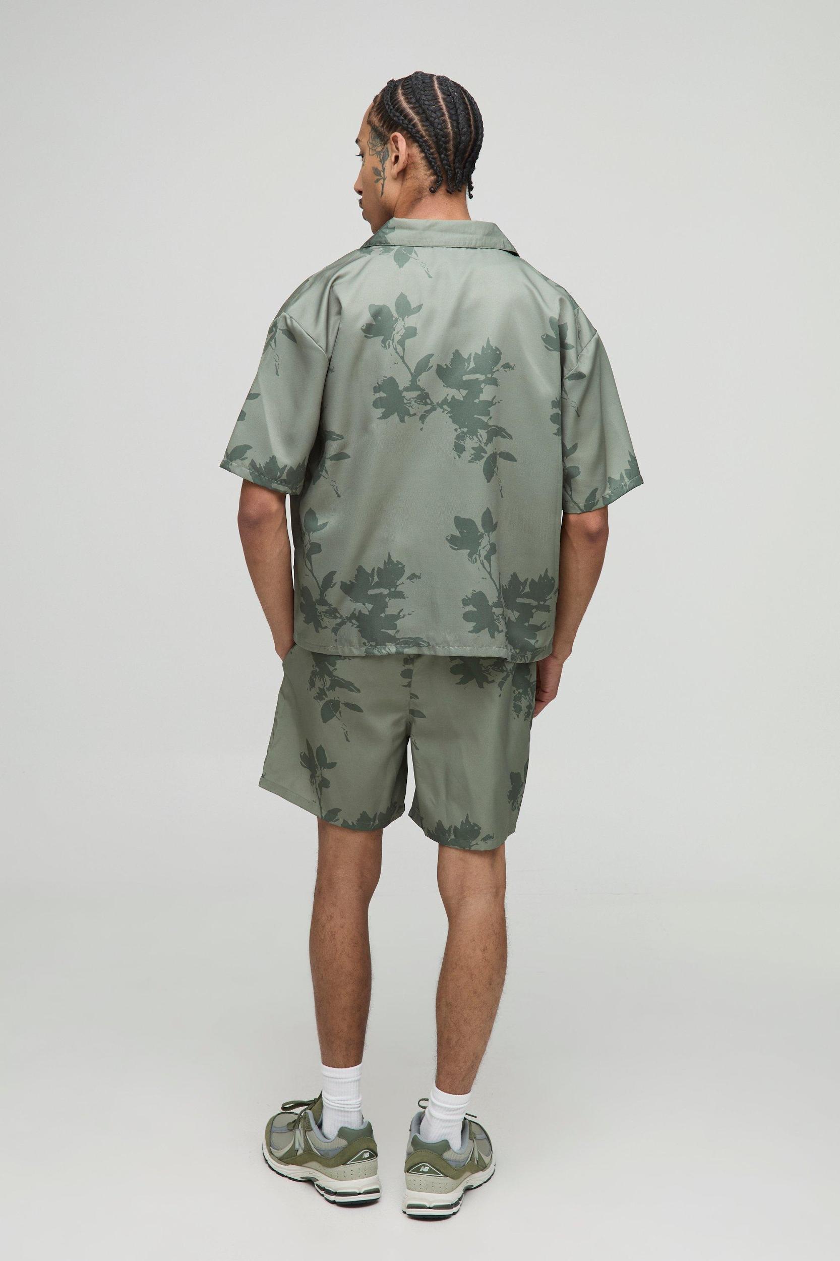 Oversized Boxy Viscose Printed Shirt & Swim Set | boohooMAN USA Product Image