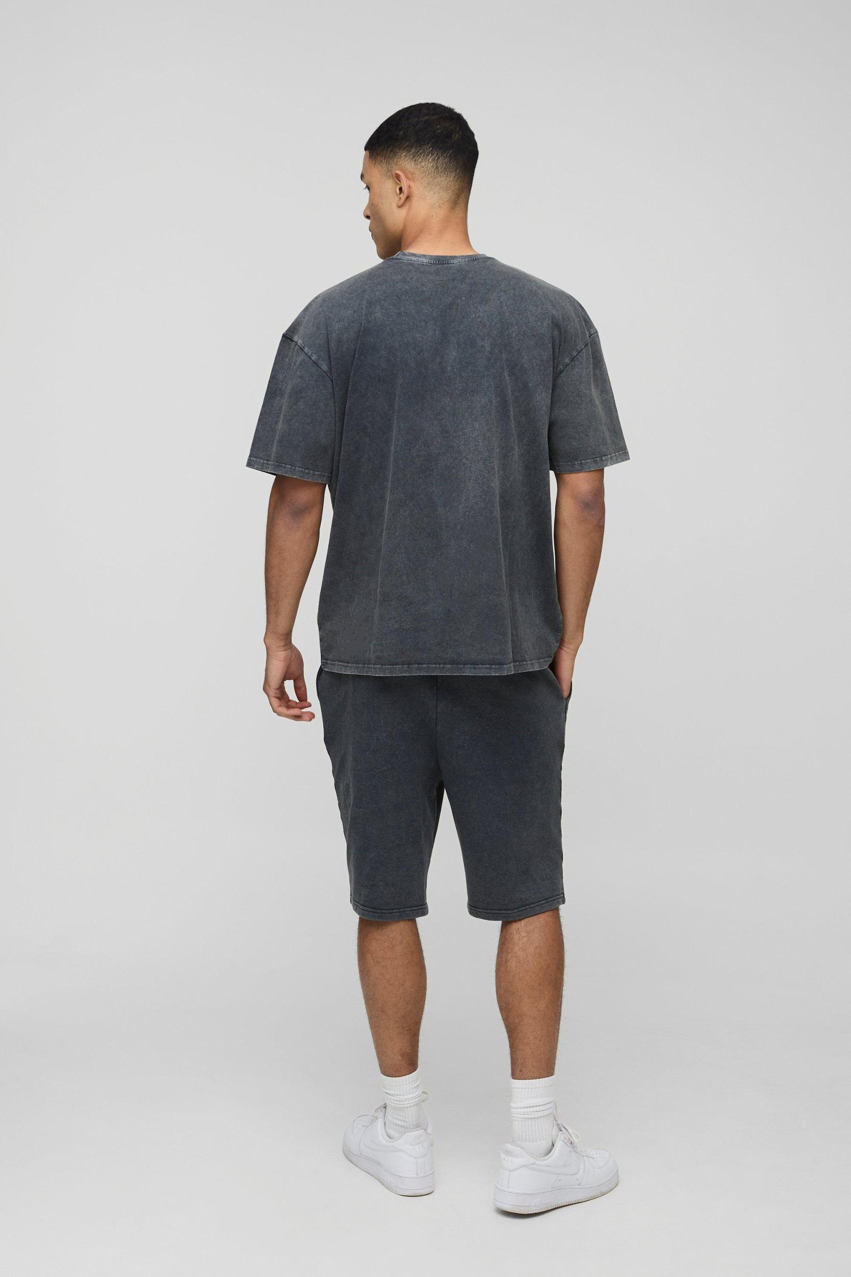 Tall Oversized Acid Wash T-Shirt & Short Set | boohooMAN USA Product Image