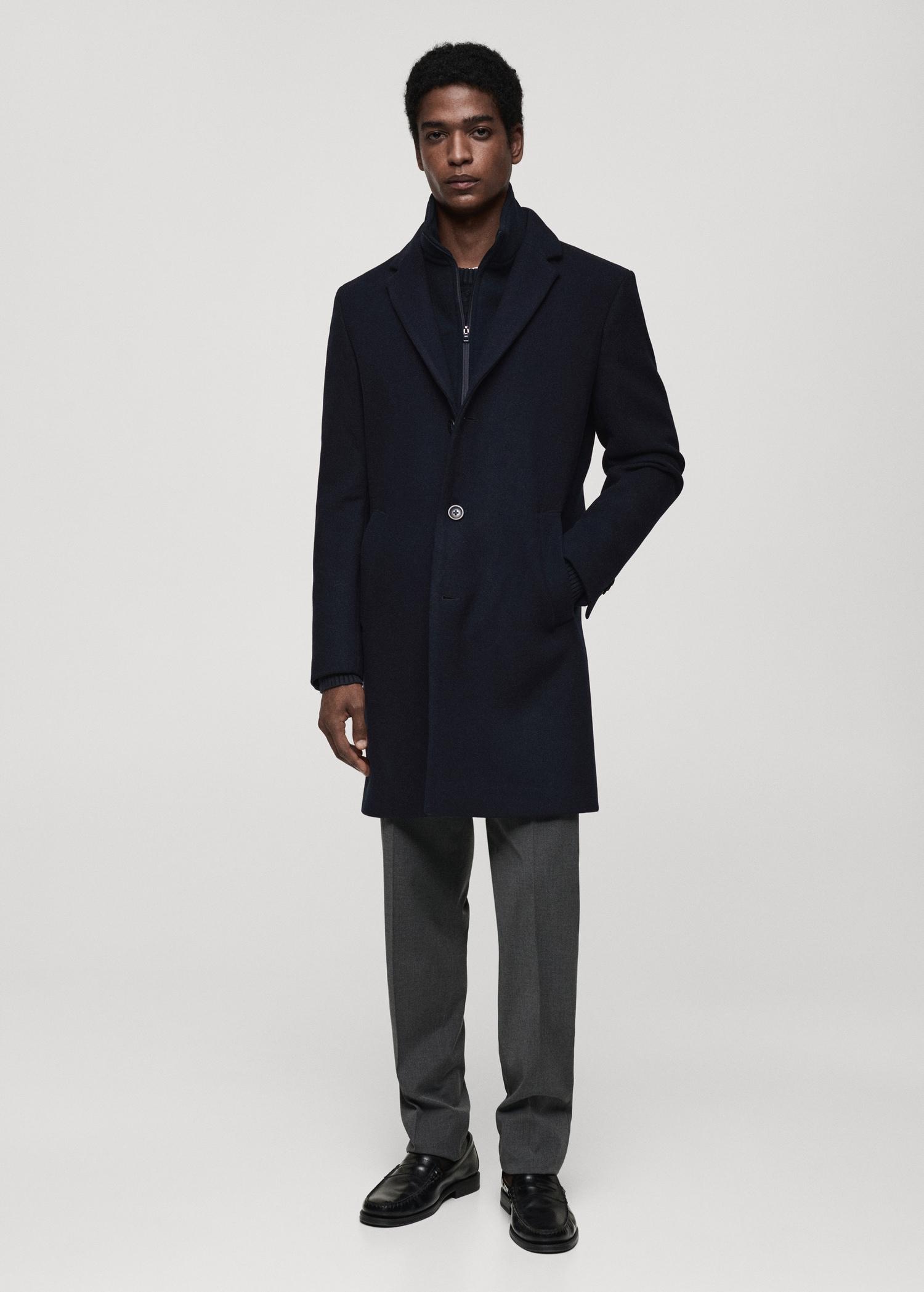 Detachable hood wool coat - Men | MANGO USA Product Image