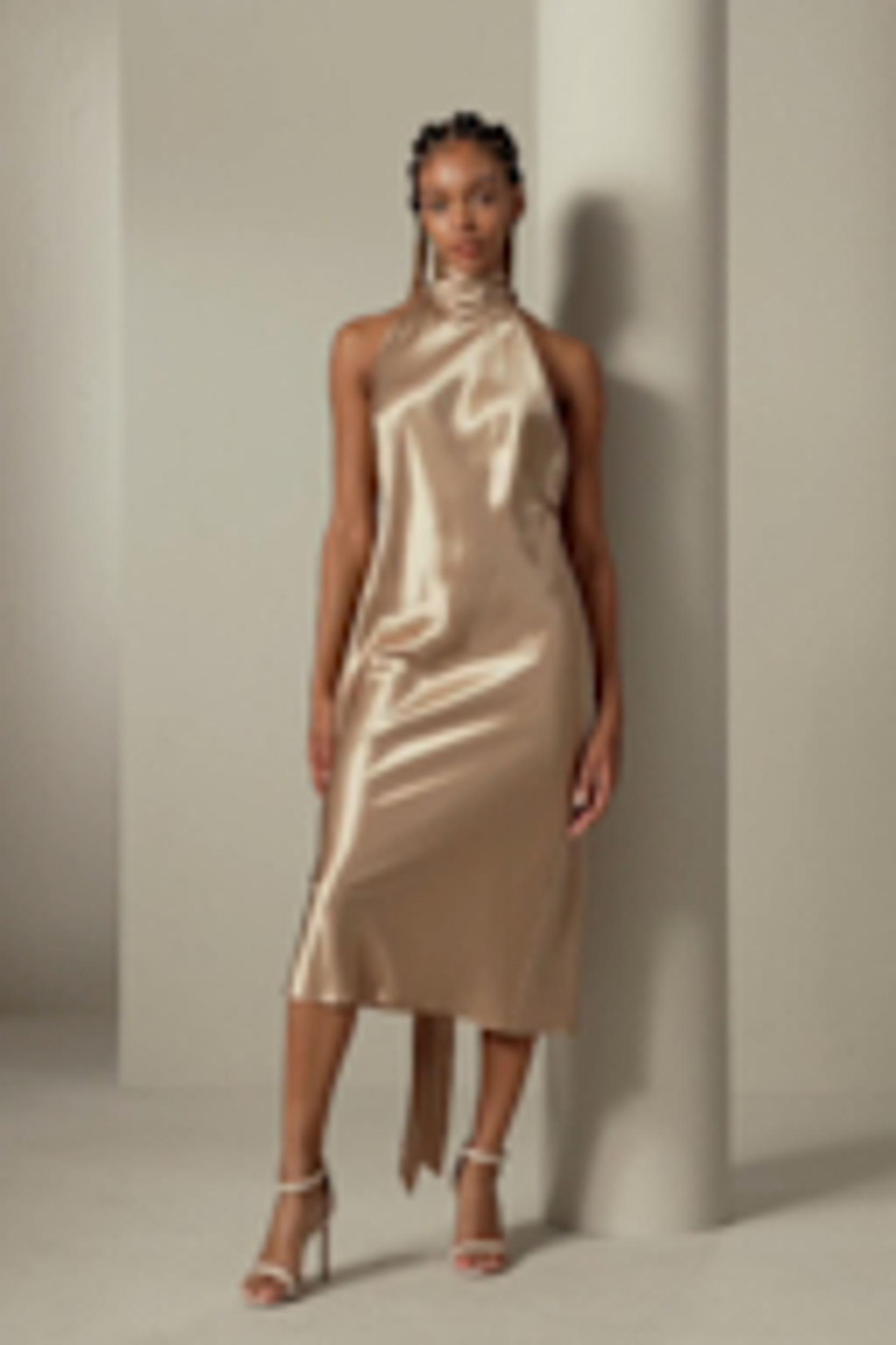 Silk Halter Neck Midi-Dress Product Image