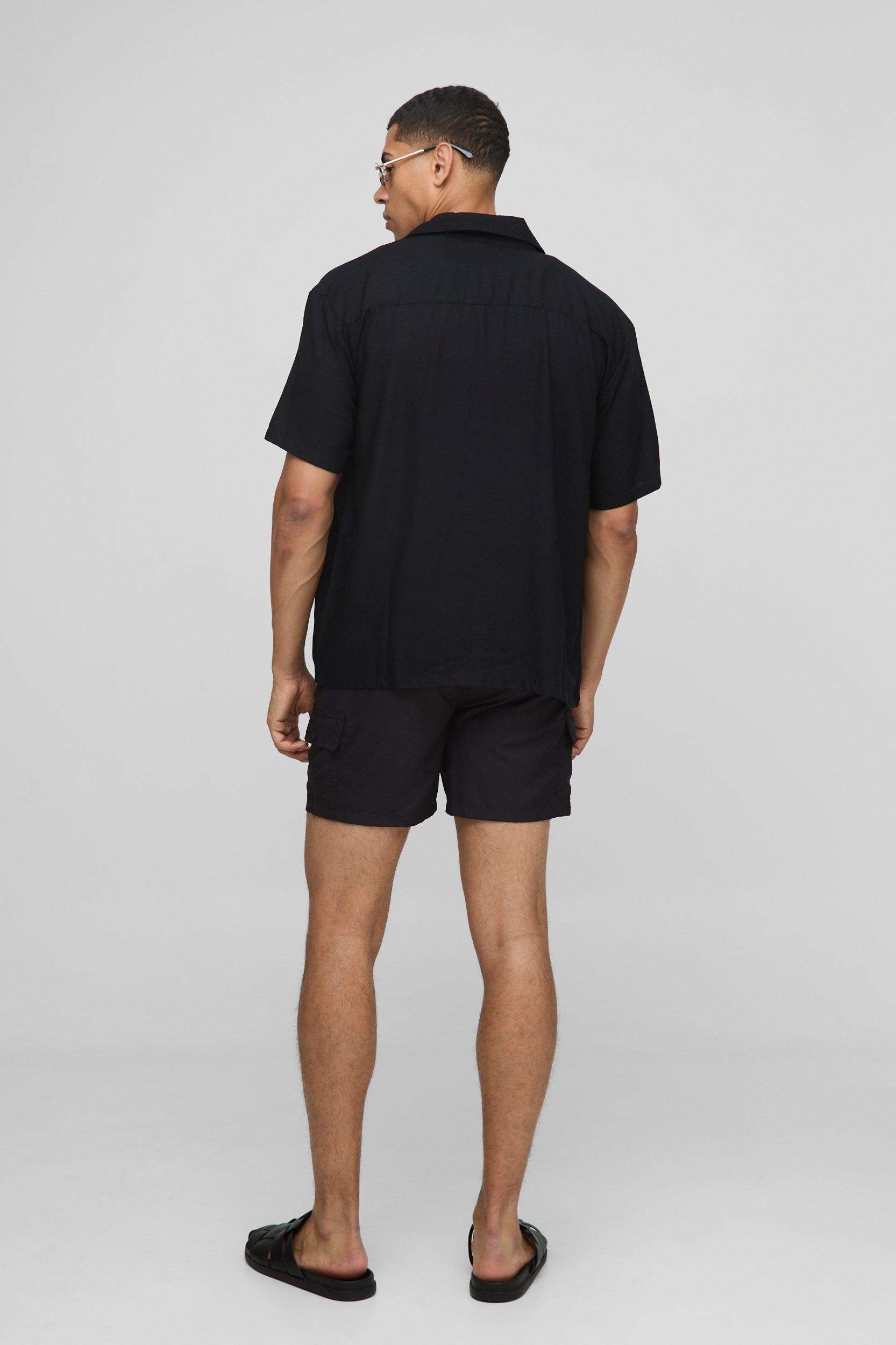 Oversized Viscose Cargo Shirt & Swim Set | boohooMAN USA Product Image