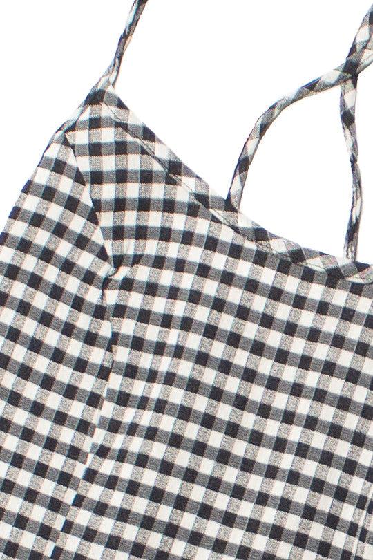 Black Gingham Lace Up Back Mini Dress Product Image