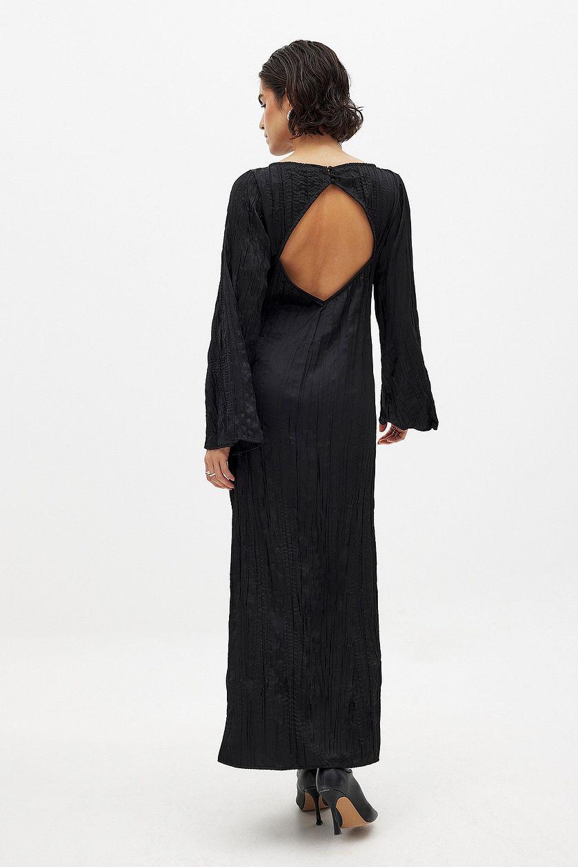 Crinkled Long Sleeve Open Back Maxi Dress Product Image