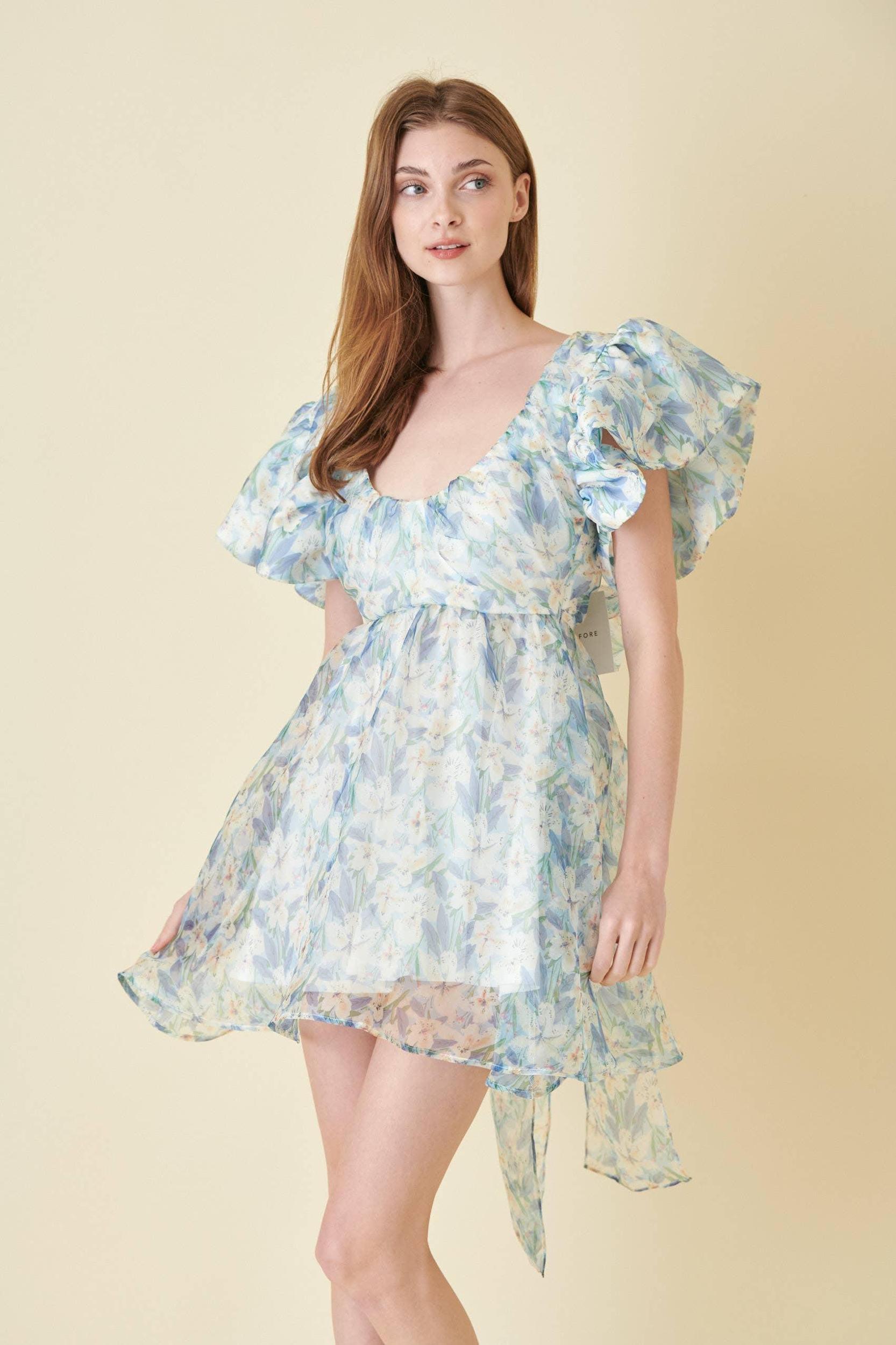 Watercolor Organza Bow Tie Mini Dress Product Image