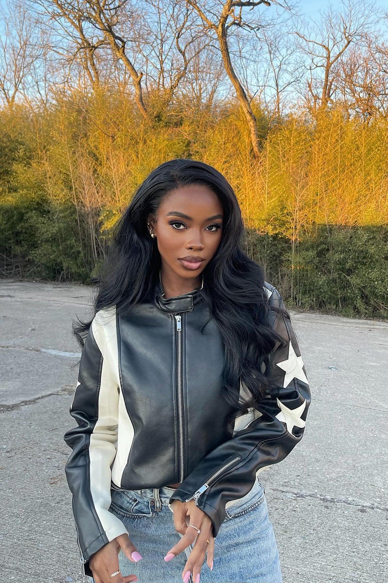 Superstar Faux Leather Jacket - Black/White Female Product Image