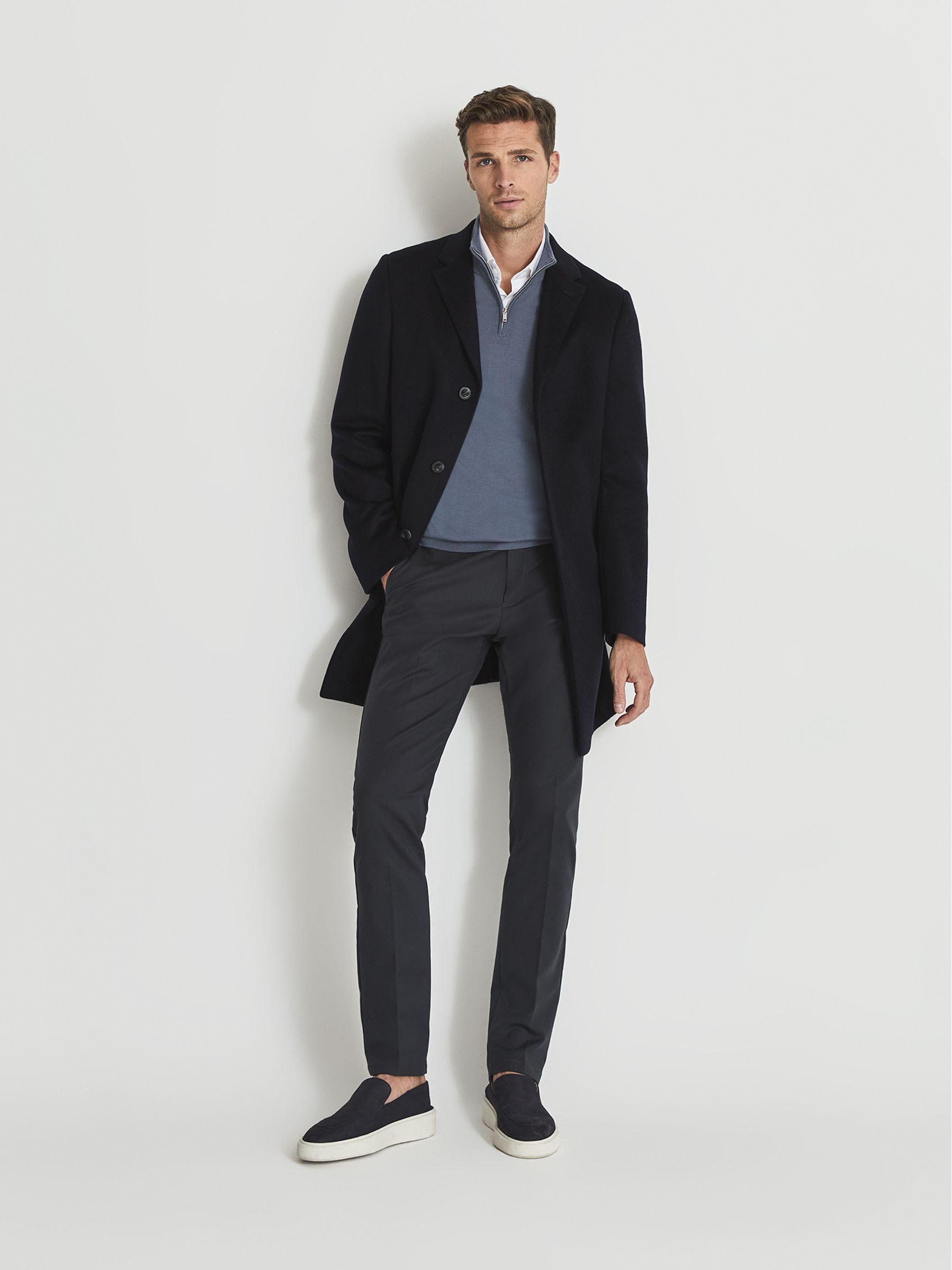 Merino Wool Half-Zip Funnel Neck Jumper in Steel Blue Product Image