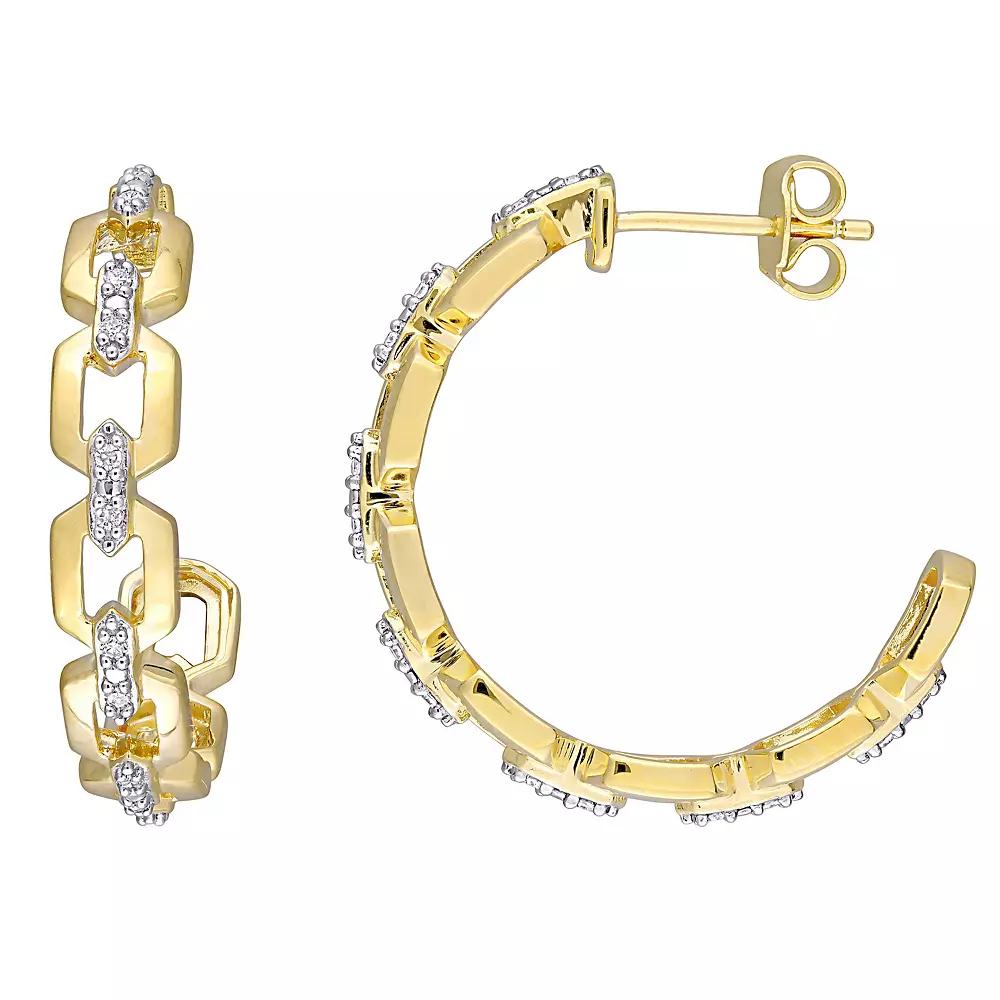 Stella Grace 18k Gold Over Silver 1/8 Carat T.W. Diamond Link Hoop Earrings, Womens, Gold Tone Product Image