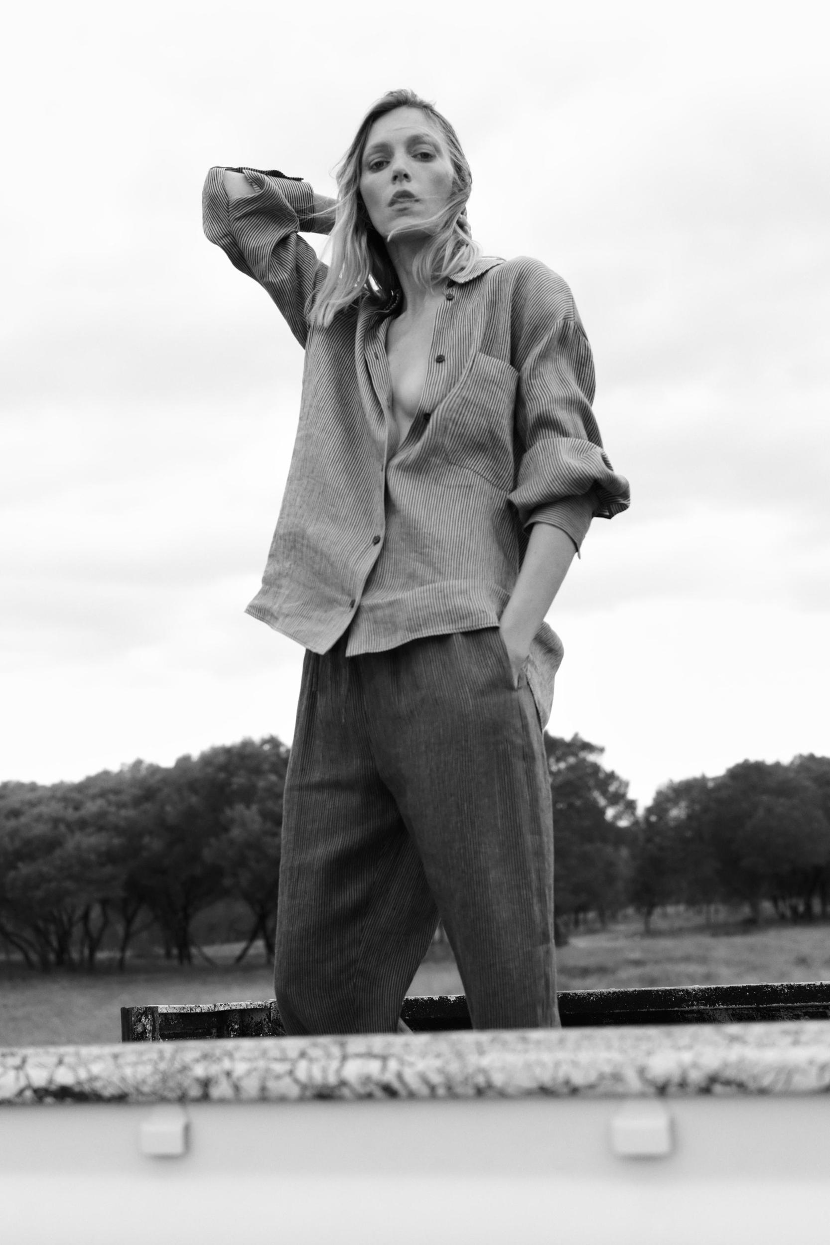 STRIPED LINEN BLEND SHIRT ZW COLLECTION Product Image