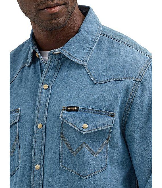 Wrangler® Long Sleeve Iconic Cowboy Washed Denim Shirt Product Image