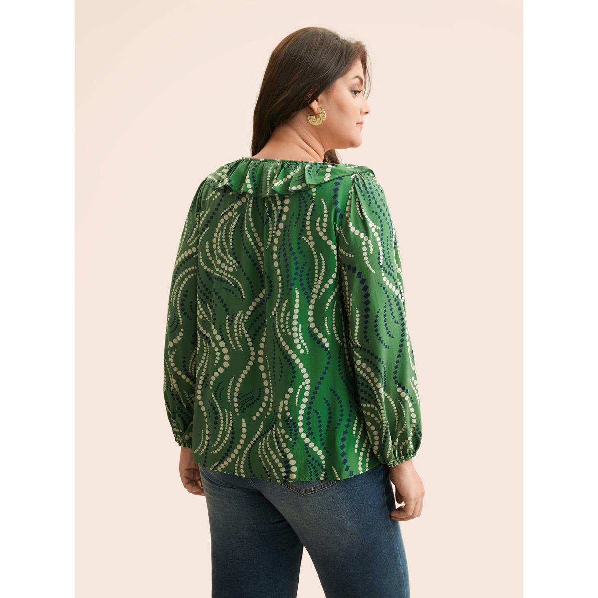 Plus Size Moss Polka Dot Ruffles Button Detail Blouse Women Elegant Long Sleeve Square Neck Everyday Blouses BloomChic 14-16/1X Product Image