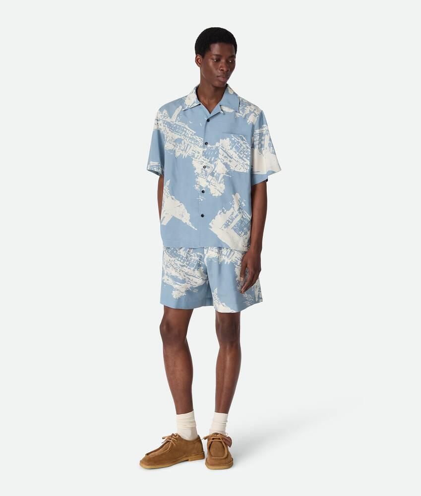 Men's Italian Postcard Silk Shirt in Blue/dove Product Image