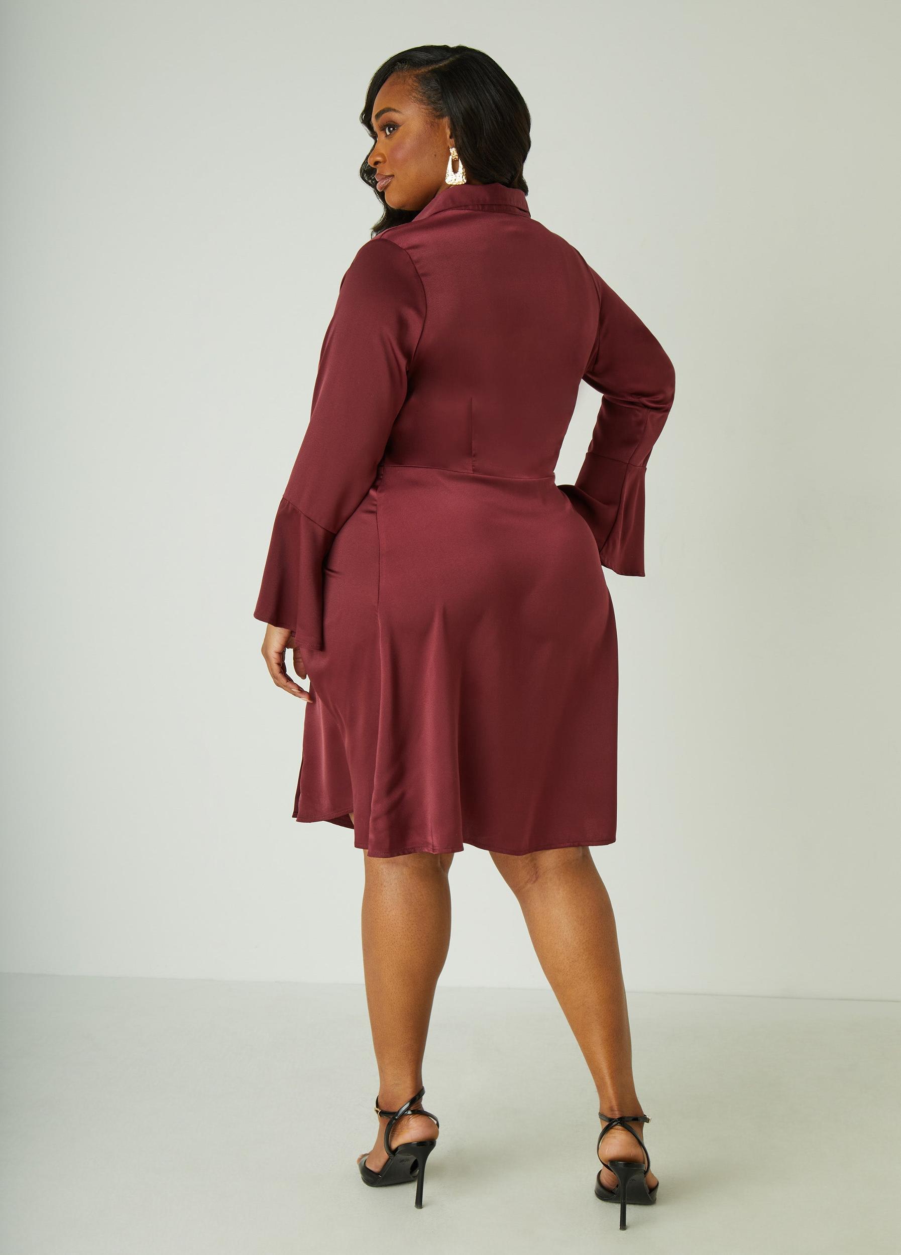 Ruched Satin Shirtdress Product Image