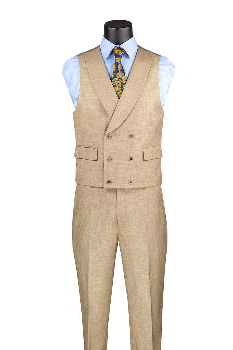 Taupe Modern Fit 3 Piece Suit with Vest and Adjustable Waistband Pants Product Image