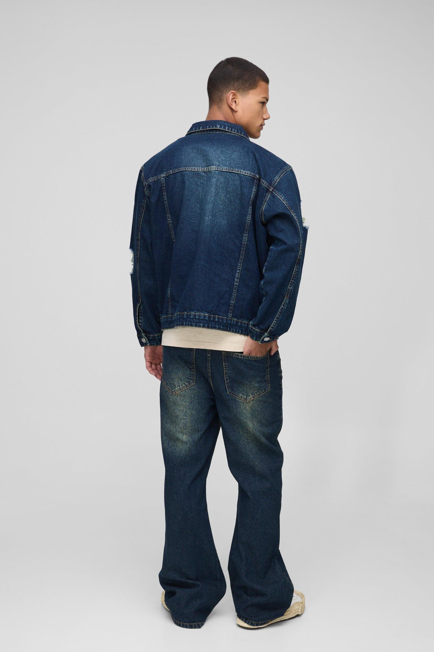 Regular Washed Ripped Jean Jacket | boohooMAN USA Product Image