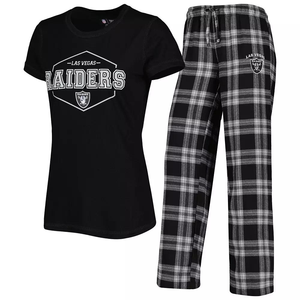 Women's Concepts Sport Black/Gray Las Vegas Raiders Plus Size Badge T-Shirt & Pants Sleep Set, Size: 2XL, Lvr Black Product Image