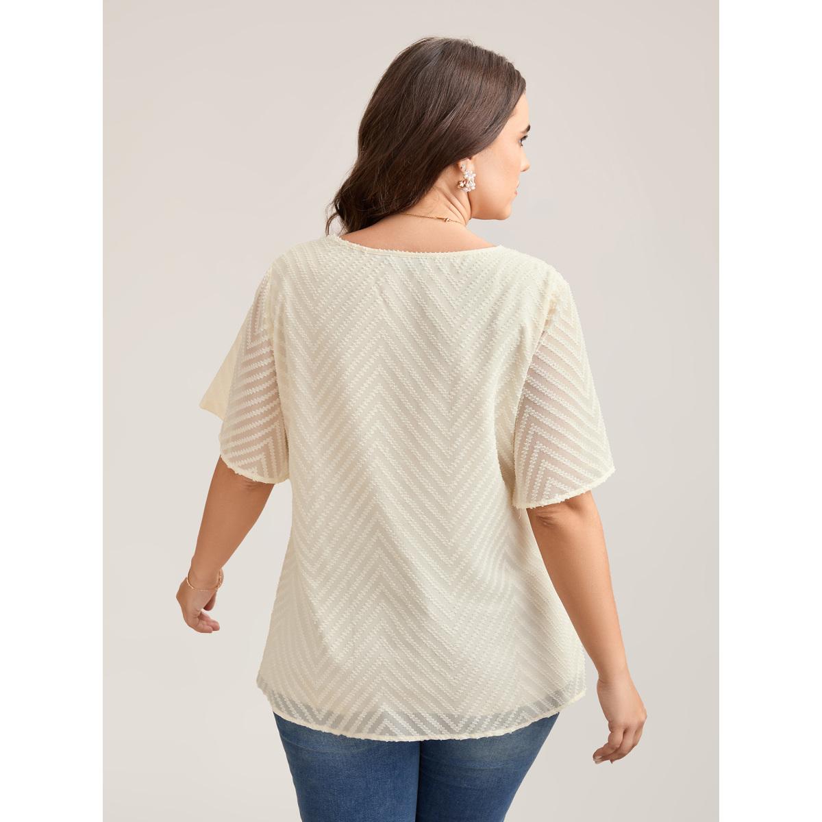 Plus Size Ivory Textured Sheer Ruffled Sleeve Blouse Women Timeless Short sleeve V-neck Elegant Blouses BloomChic 22-24/3X Product Image