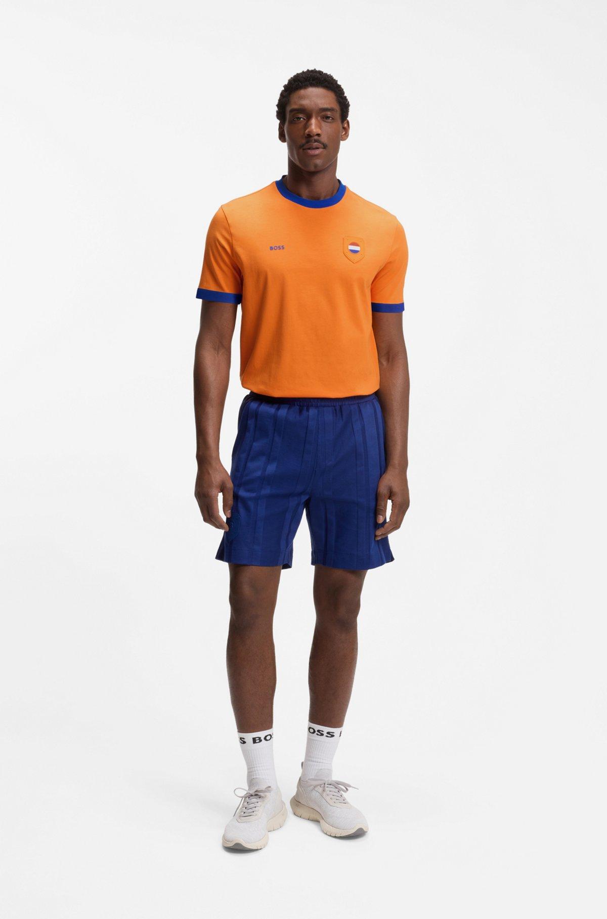 Stretch-cotton T-shirt with country flag and logo Product Image
