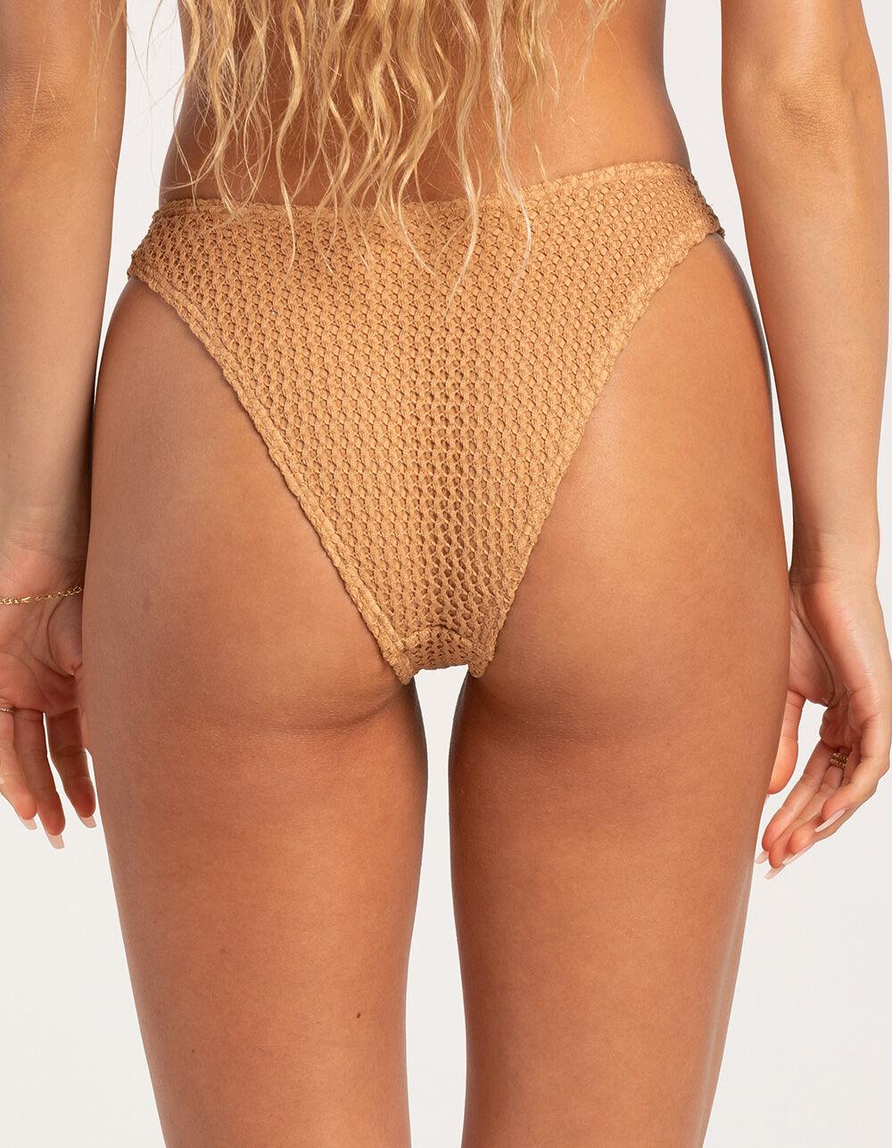 DAMSEL Texture Crochet High Leg Bikini Bottoms - TAN Product Image