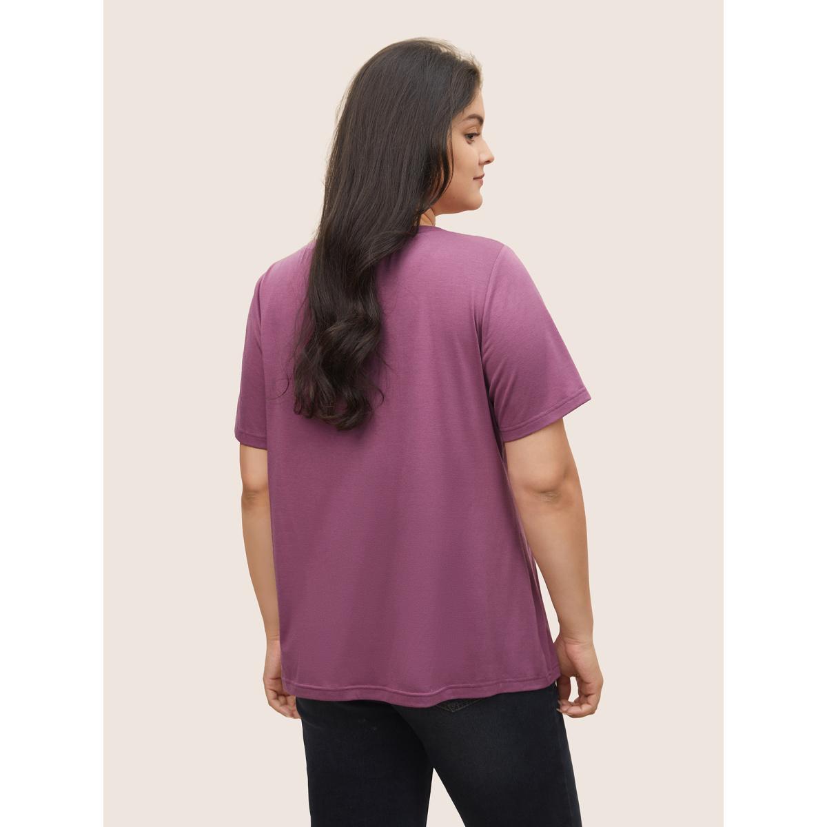 Plus Size Strawberry Print Round Neck T-shirt Purple Women Casual Non Natural Flowers Everyday T-shirts BloomChic 22-24/3X Product Image