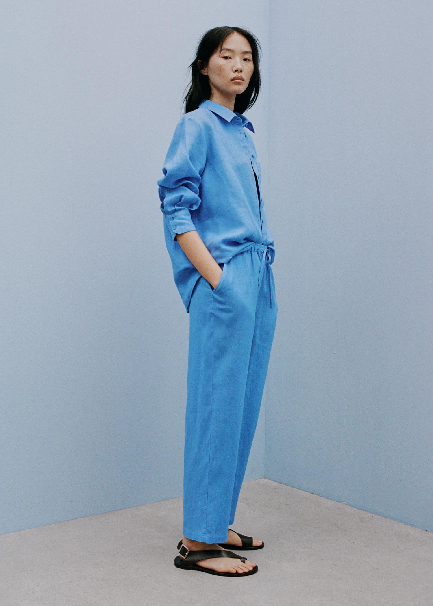 Straight linen-blend trousers - Women | MANGO USA Product Image