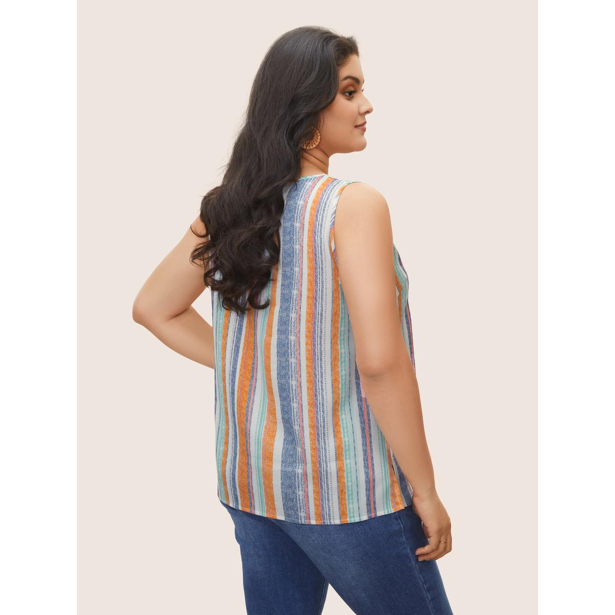 Plus Size Colored Striped Button Detail Tank Top Women Multicolor Casual Button V-neck Everyday Tank Tops Camis BloomChic 14-16/1X Product Image