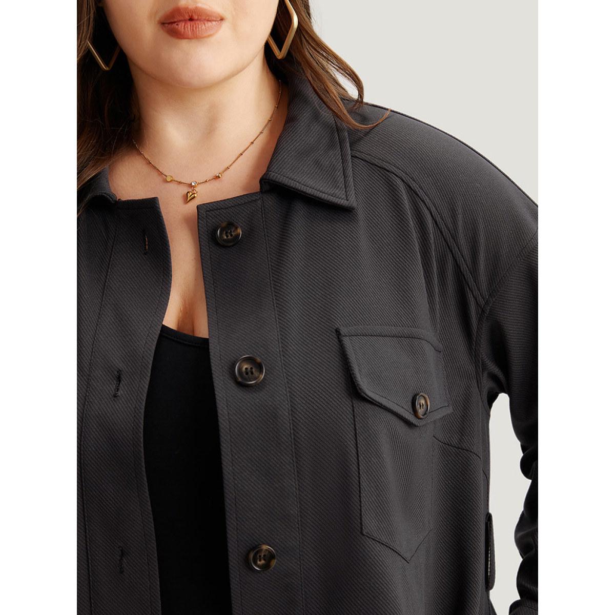 Plus Size Solid Pocket Button Through Belted Coat Women Gray Casual Plain Ladies Dailywear Winter Coats BloomChic 28/5X Product Image