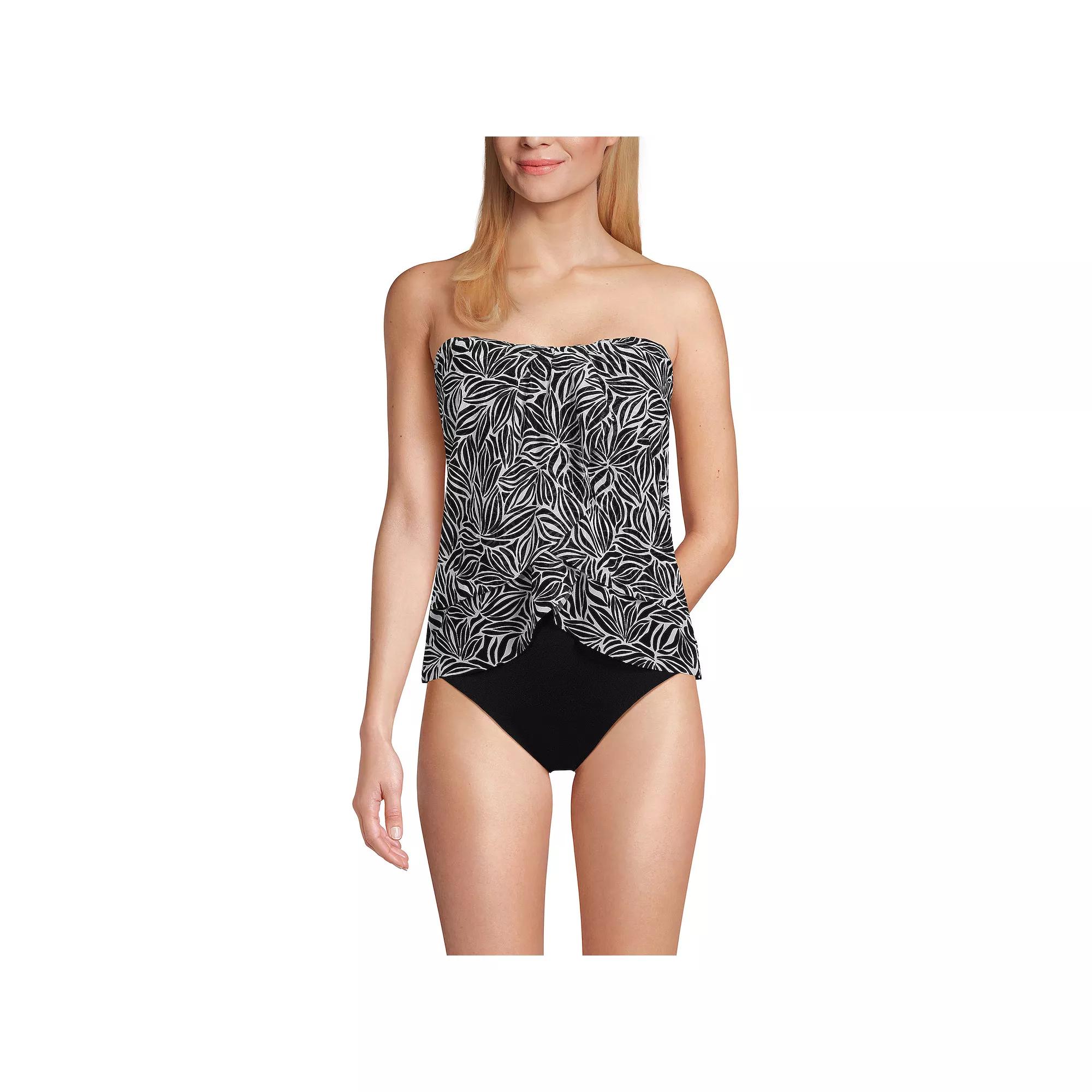 Women's Lands' End Printed Mesh Bandeau Fauxkini High Leg One-Piece Swimsuit, Size: 16, Abstract Floral Product Image