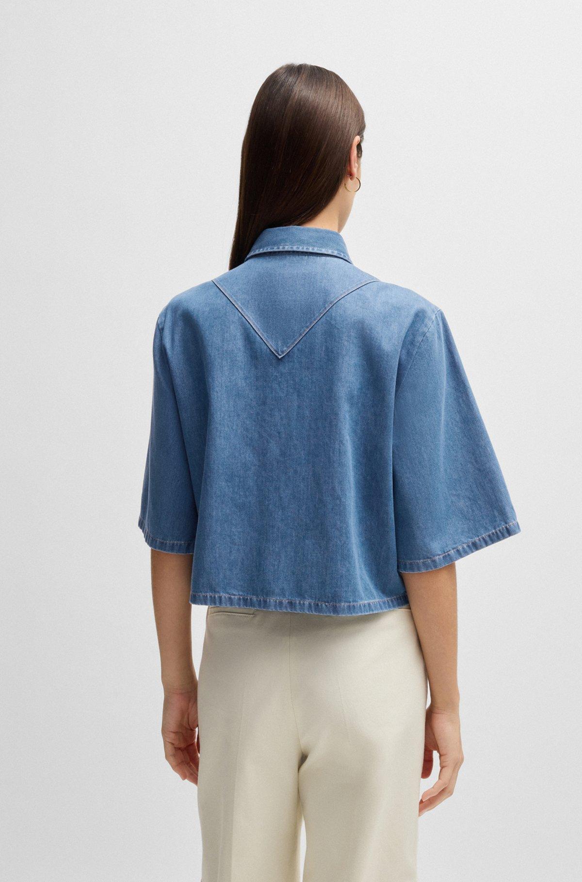 BOSS - Relaxed-fit blouse in blue selvedge denim - Blue Product Image