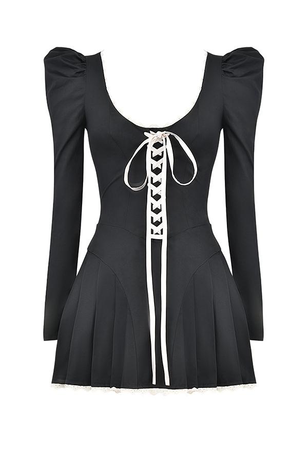 Larisa  black & cream pleated mini dress Product Image