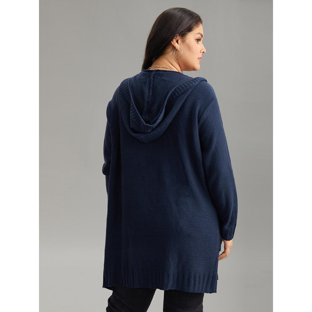 Plus Size Plain Texture Pocket Hooded Cardigan Aegean Women Casual Loose Long Sleeve Dailywear Cardigans BloomChic 10/M Product Image