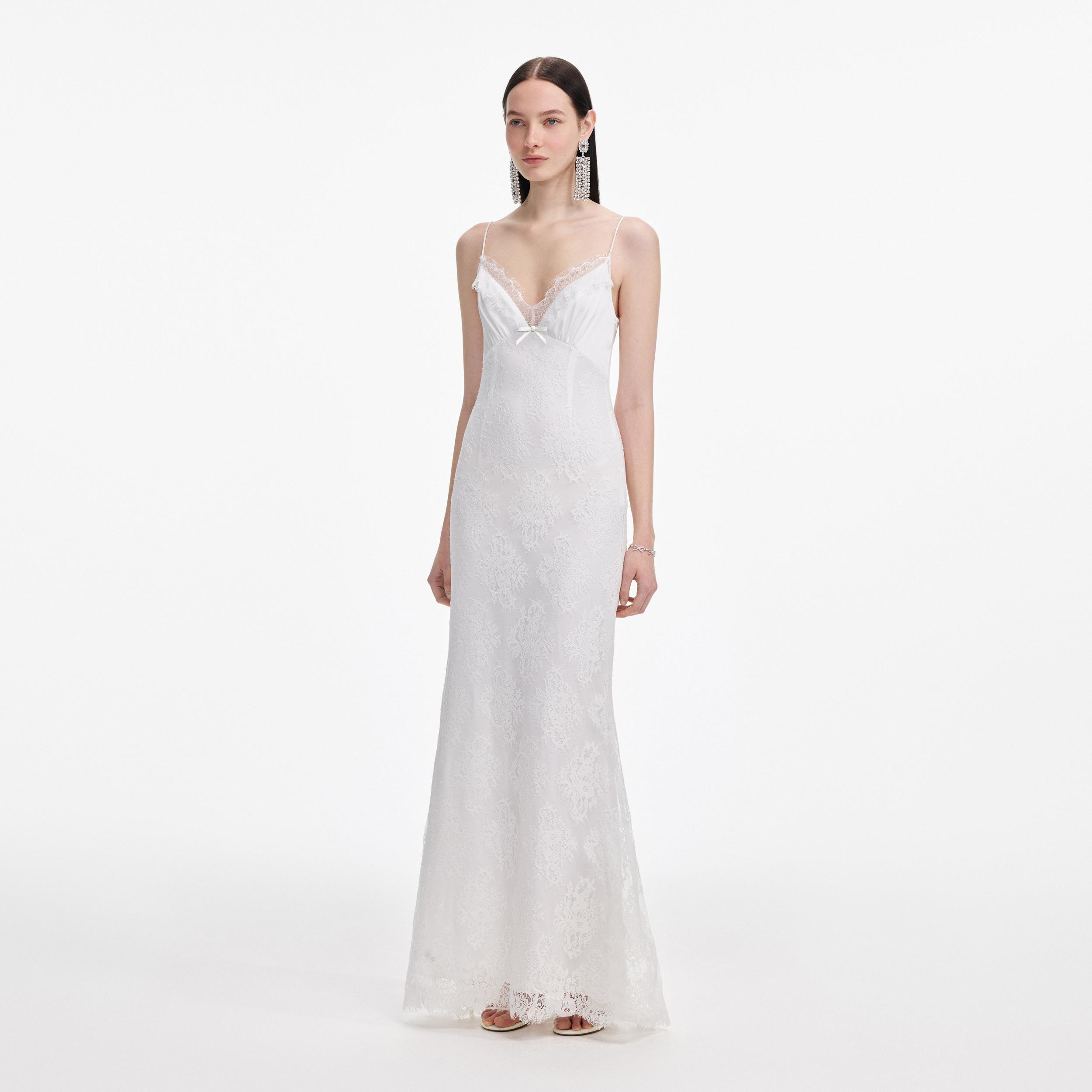 White Strappy Floral Lace Maxi Dress Product Image