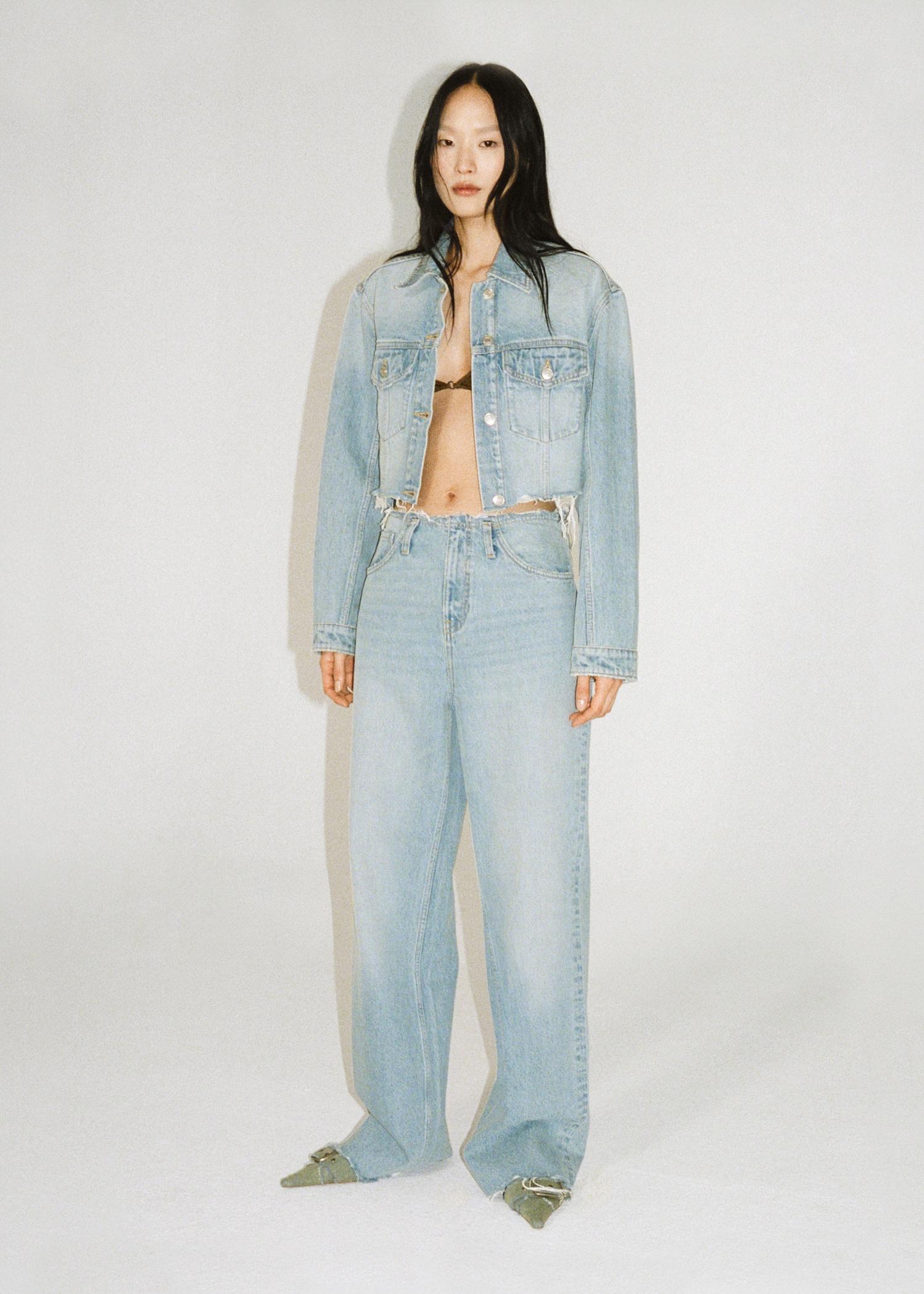 Denim jacket with frayed hem - Women | MANGO USA Product Image