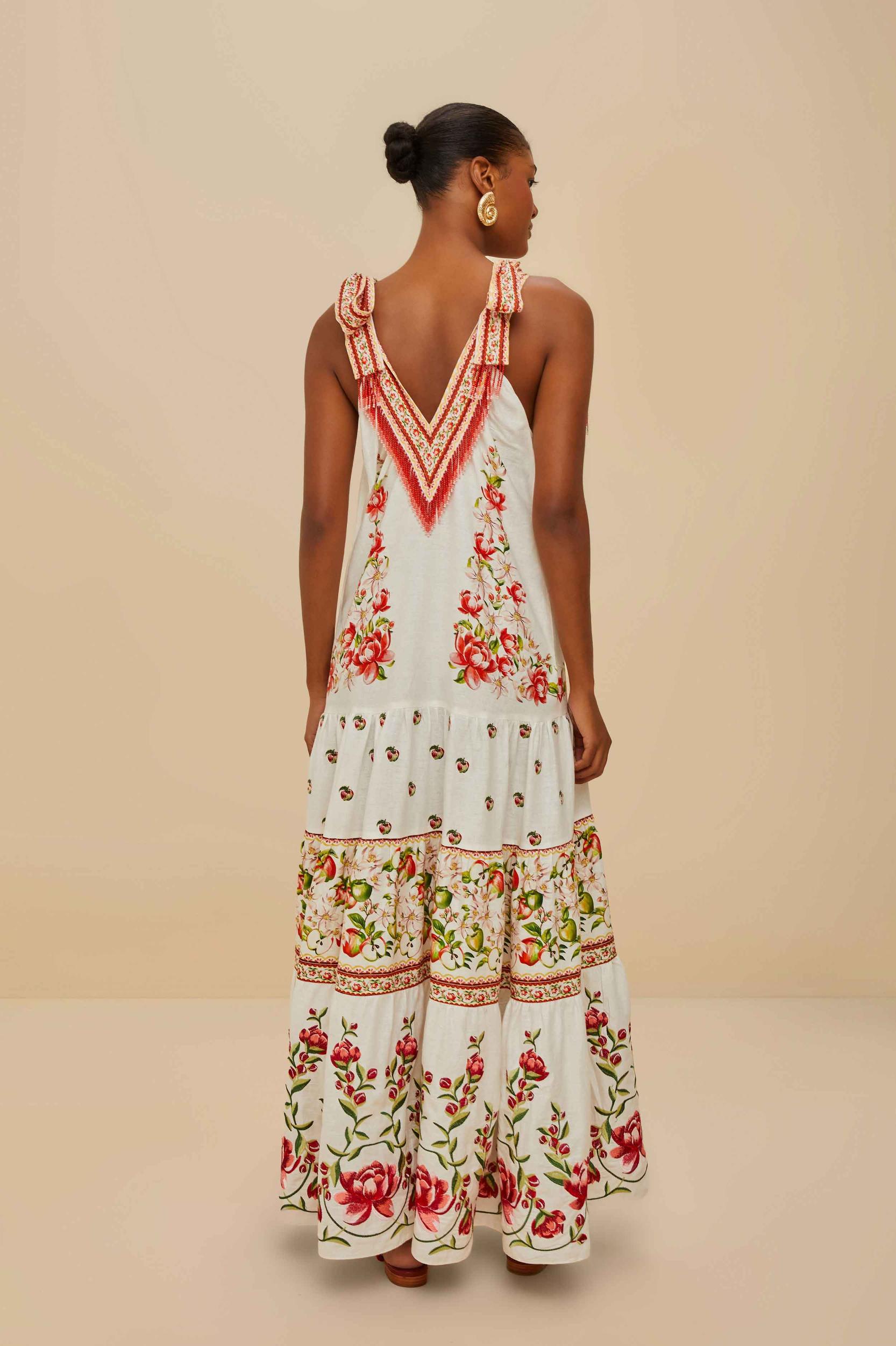 Off-White Apple Romance Embroidered LENZING™ ECOVERO™ Euroflax™ Maxi Dress Product Image
