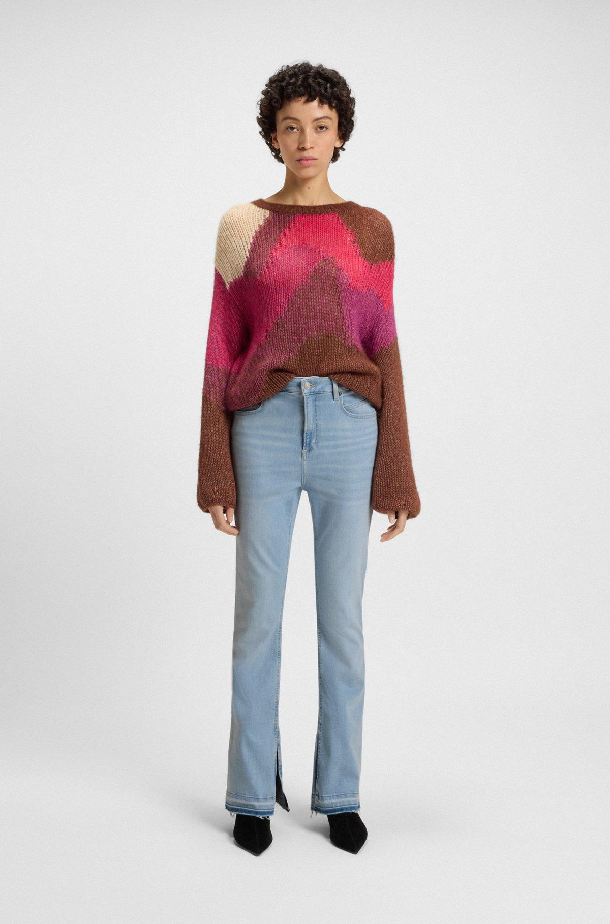 Bootcut jeans in blue stretch denim with slit hems Product Image