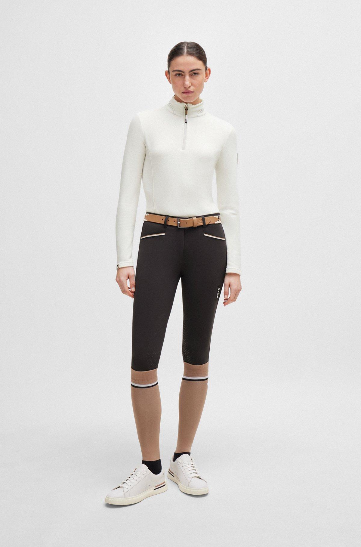 BOSS - Equestrian zip-neck fleece in ultra-lightweight fabric - White Product Image