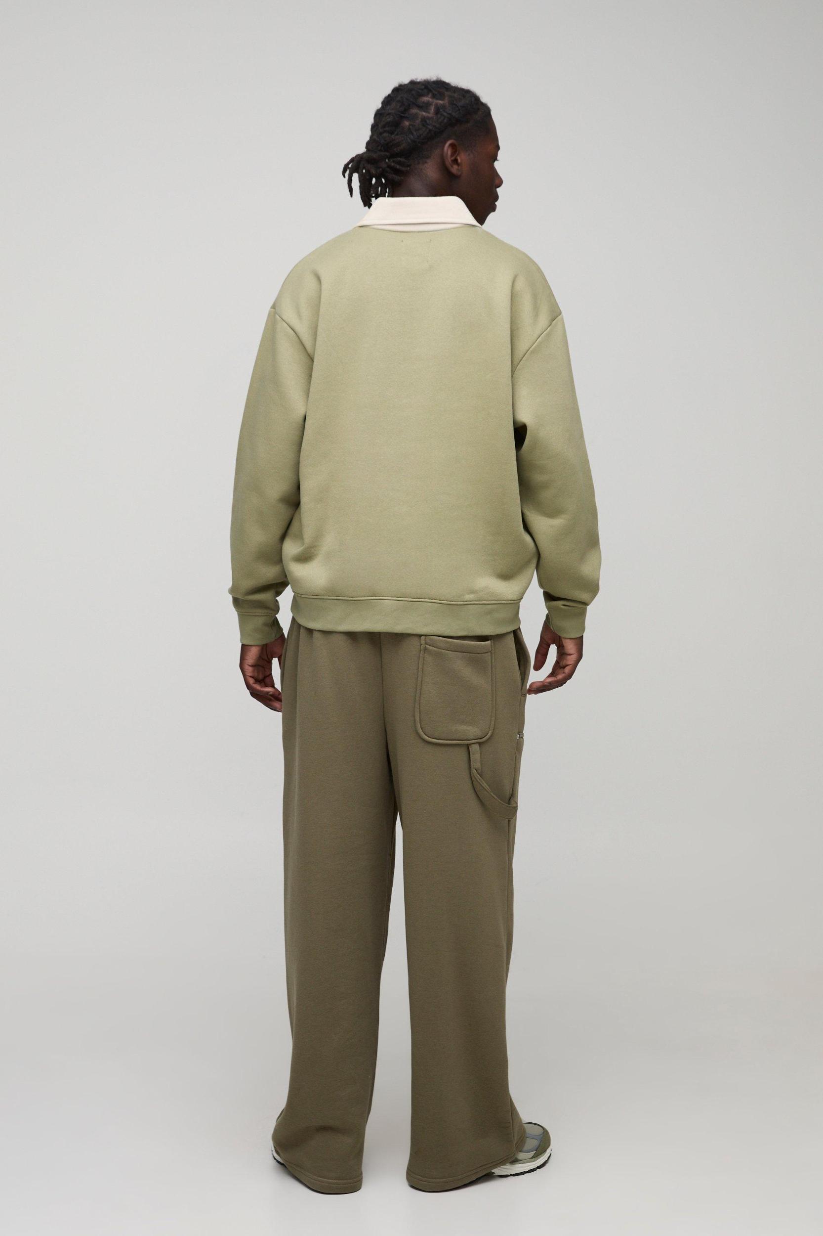 Oversized V Neck Embroidered Sweatshirt Polo | boohooMAN USA Product Image