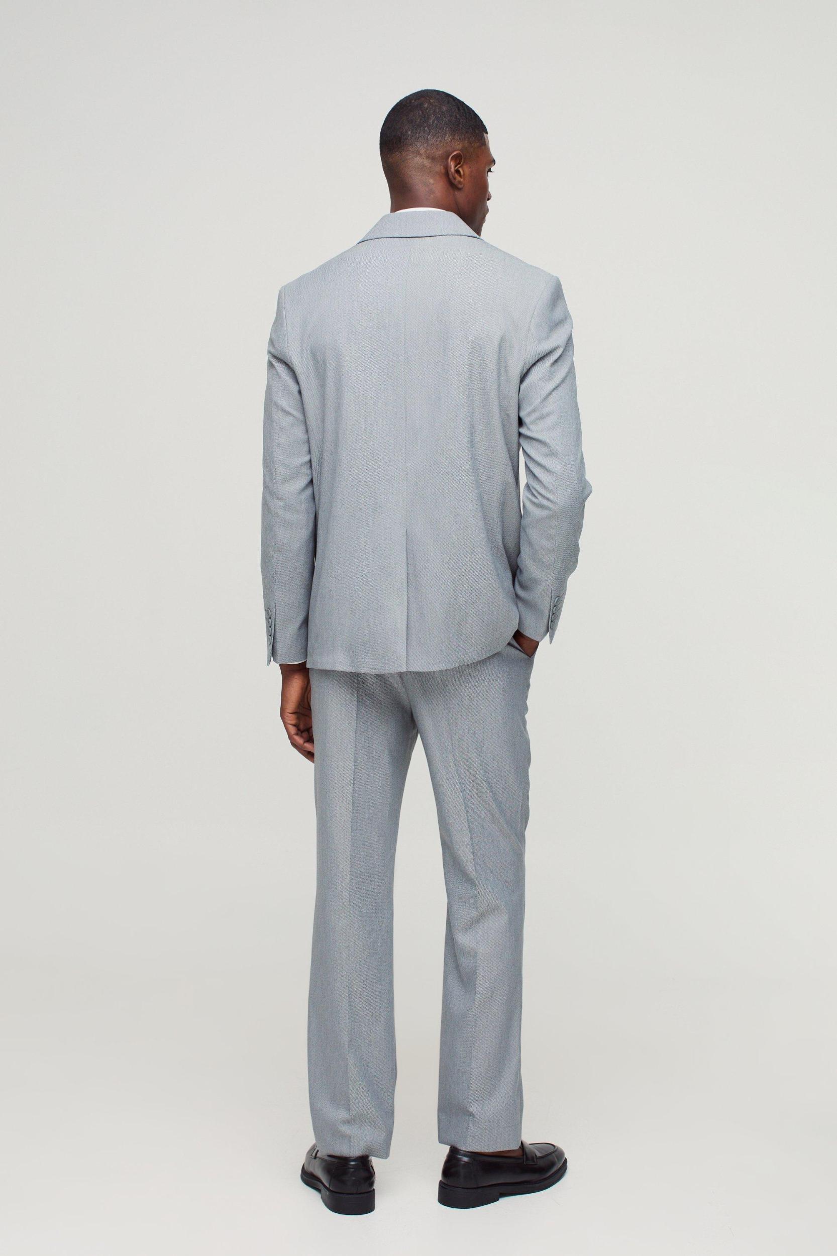 Fixed Waist Straight Stripe Texture Tailored Pants | boohooMAN USA Product Image