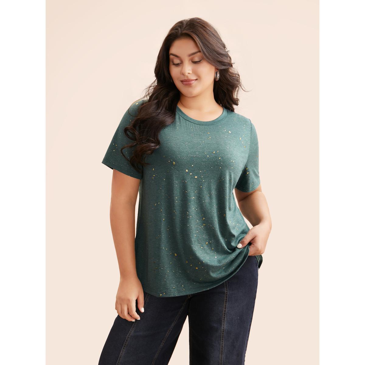 Plus Size Plain Textured Round Neck T-shirt Emerald Women Casual Non Non Everyday T-shirts BloomChic 18-20/2X Product Image