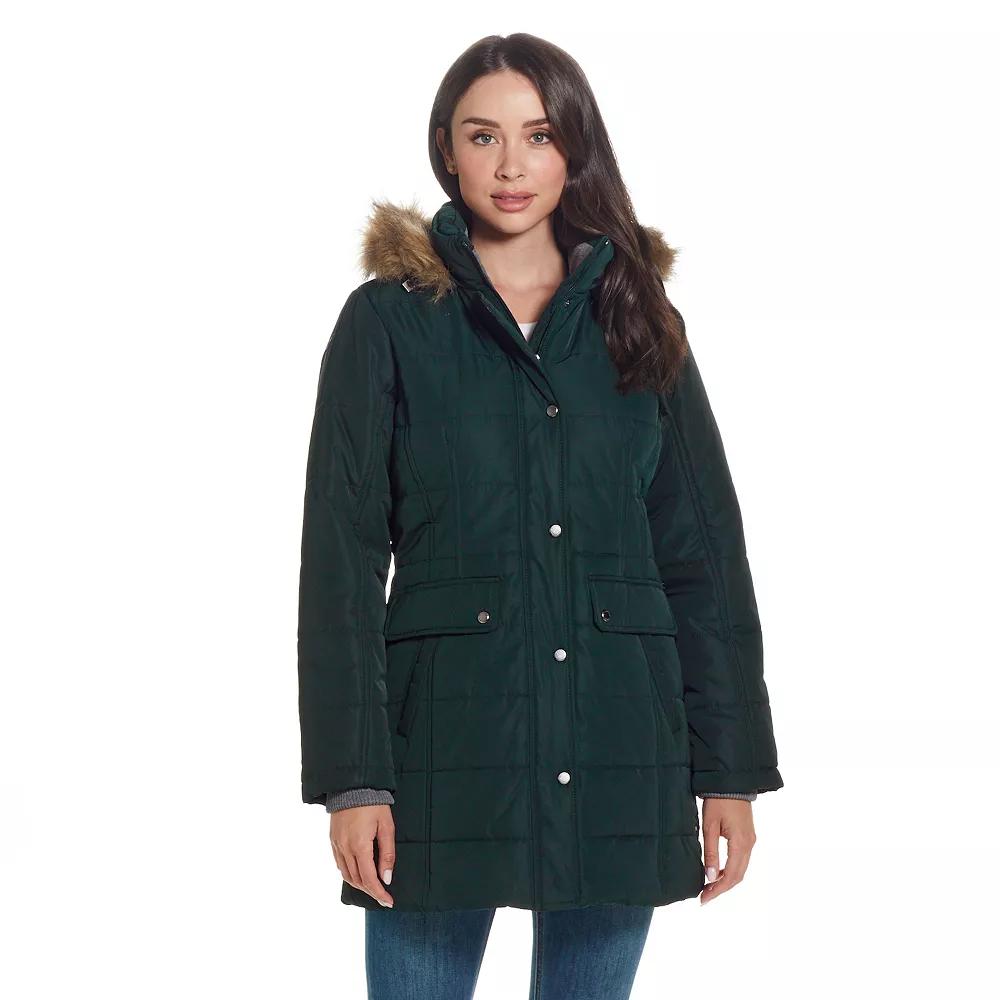 Women's Weathercast Faux-Fur Trim Hooded Parka Coat, Size: Large, Hunter Product Image