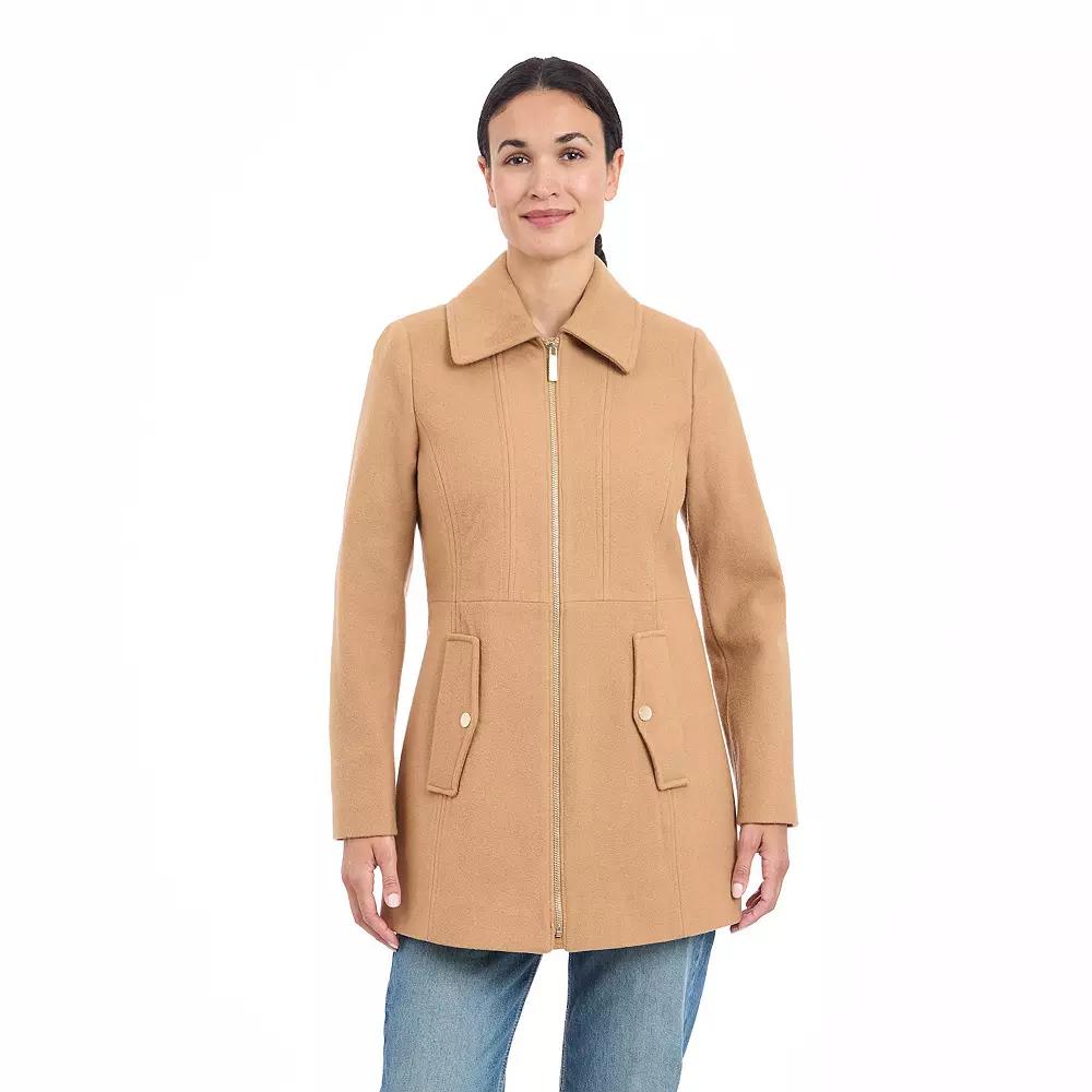 Women's London Fog Zip Front Wool Coat, Size: XL, Camel Product Image