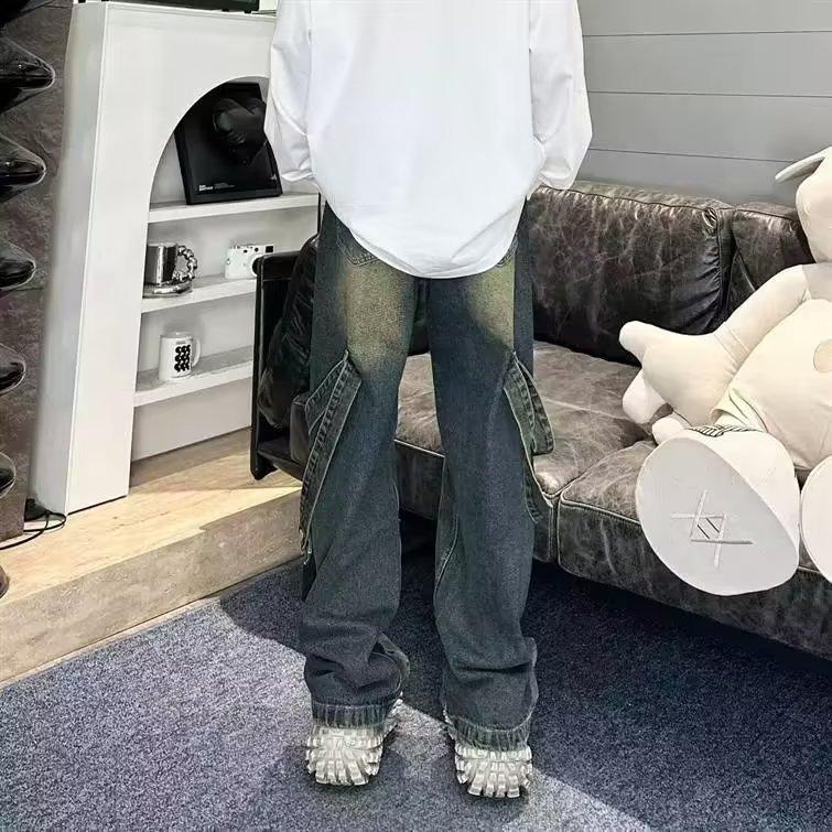 Sopula Retro Heavy-Duty Distressed Washed Patchwork Jeans Product Image