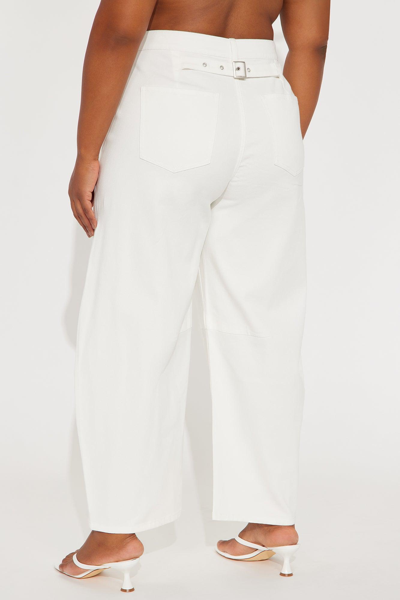 Myka Wide Leg Twill Barrel Pant - White Product Image