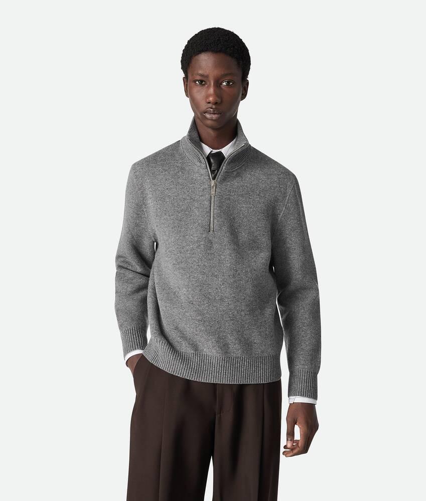 Men's Compact Cashmere Zip Up Jumper in Dark grey melange Product Image