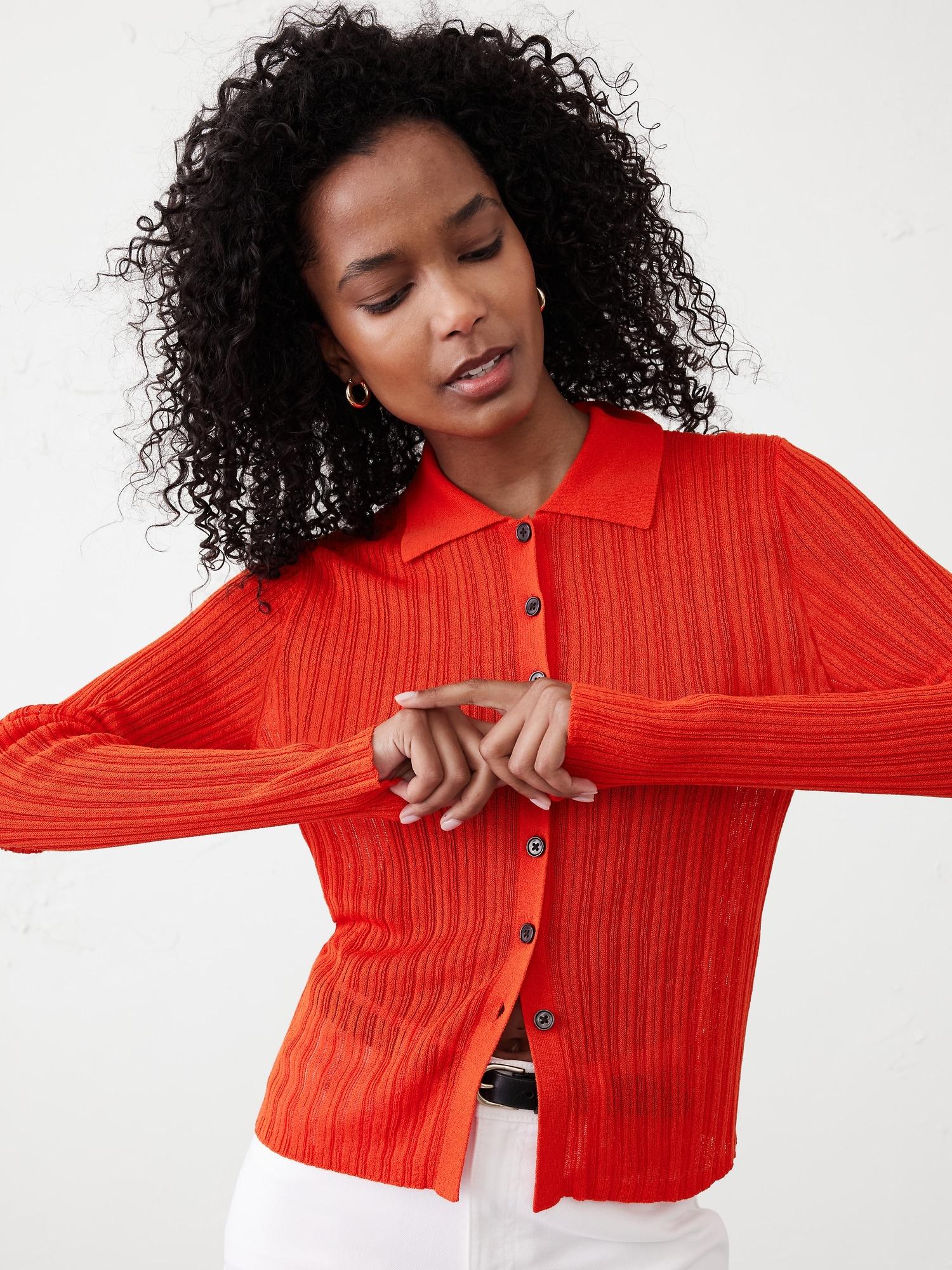 Sheer Button-Down Cardigan Sweater Product Image