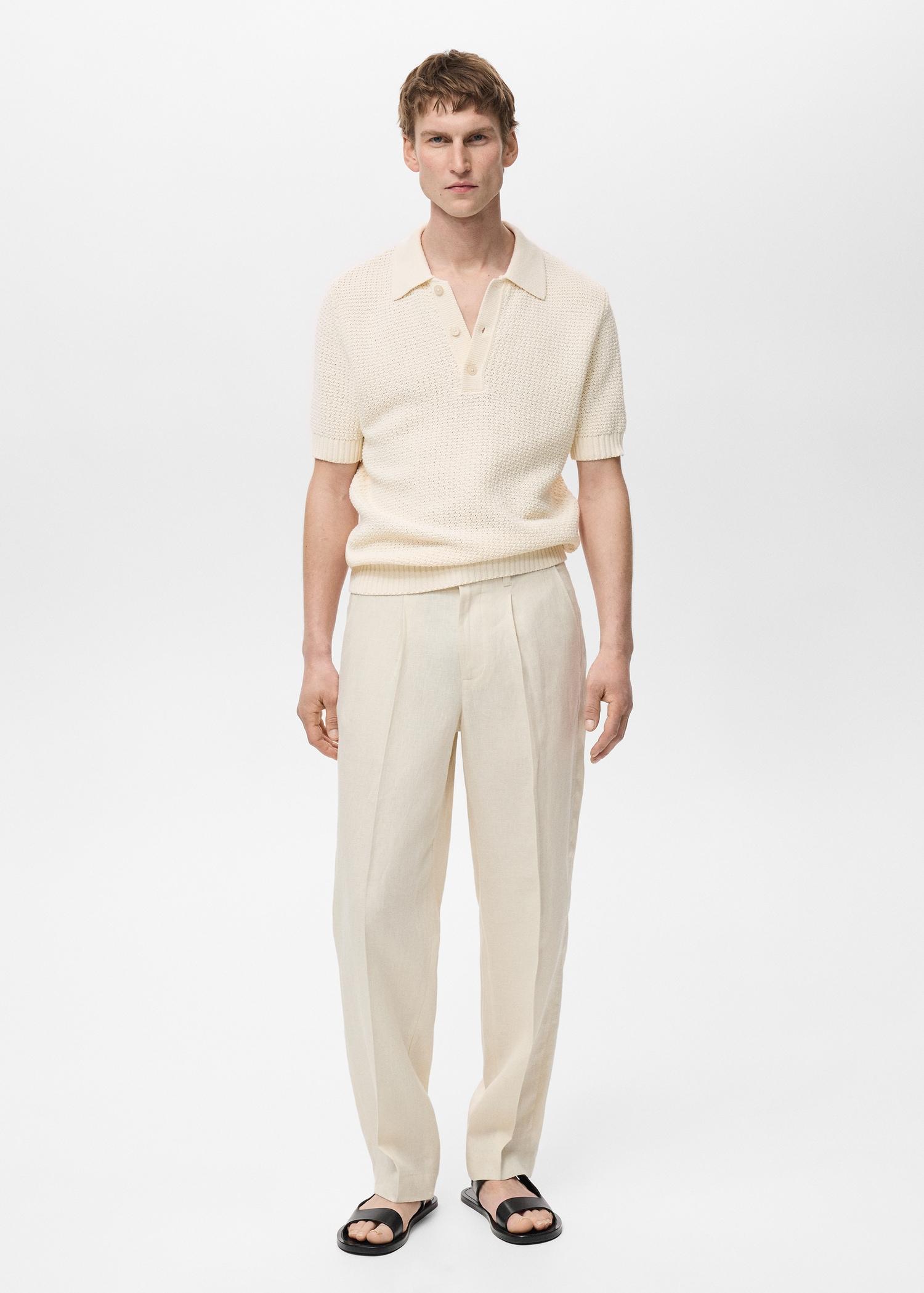 Openwork cotton knitte polo shirt - Men | MANGO USA Product Image